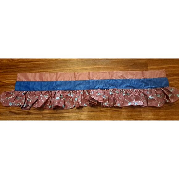 Vintage Mini Window Valance Blue Pink Ruffled Floral 1980s Cottage Country 8x32 - Picture 1 of 3